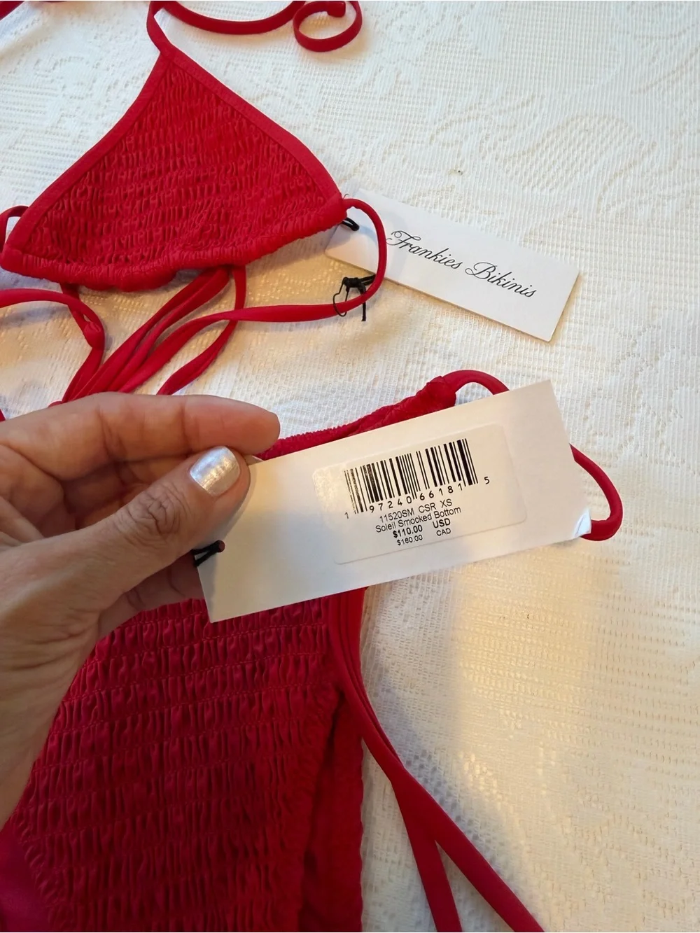 Frankie's Bikinis Red Smocked Bikini